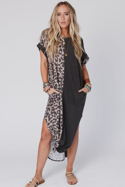 Black Leopard T-Shirt Dress