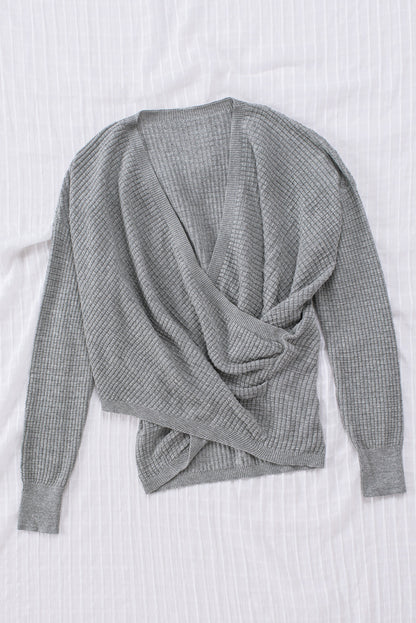 Grey Deep V-neck Knit Sweater