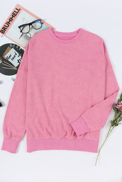 Pink Plain Oversized Sweatshirt