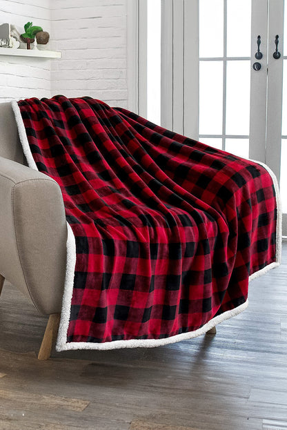 Fiery Red Plaid Print Sherpa Throw Blanket