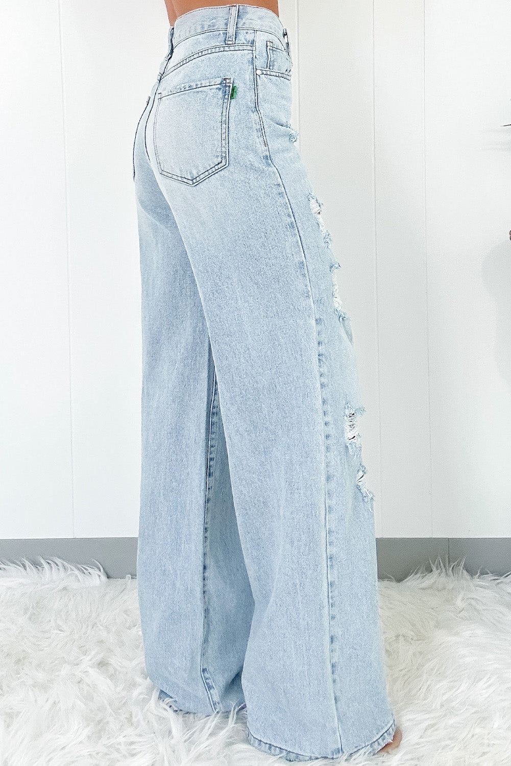 Beau Blue Distressed Wide Leg Jeans