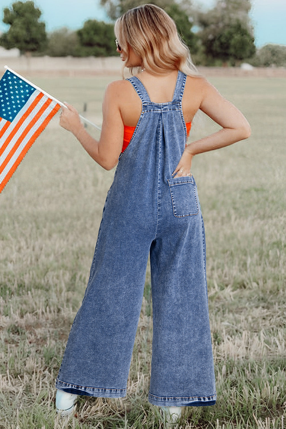 Blue Mineral Washed Denim Overalls