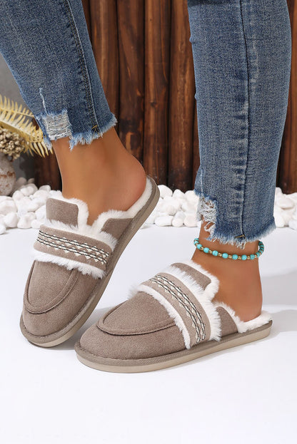 Gray Plush Home Slippers