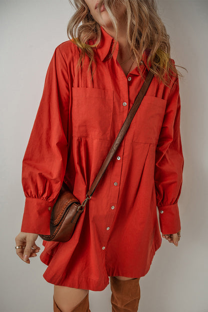 Tomato Red Mini Shirt Dress