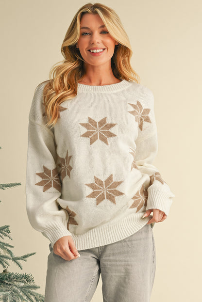 White Christmas Snowflake Pattern Tunic Sweater