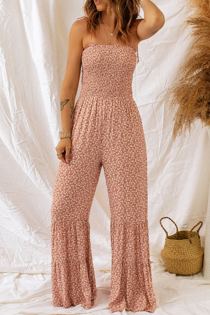 Peach Floral Print Jumpsuit