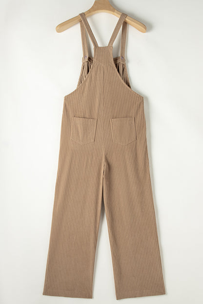 Beige Loose Fit Corduroy Overalls