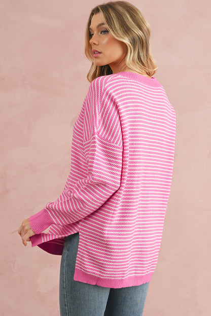 Pink Striped Knitted Sweater