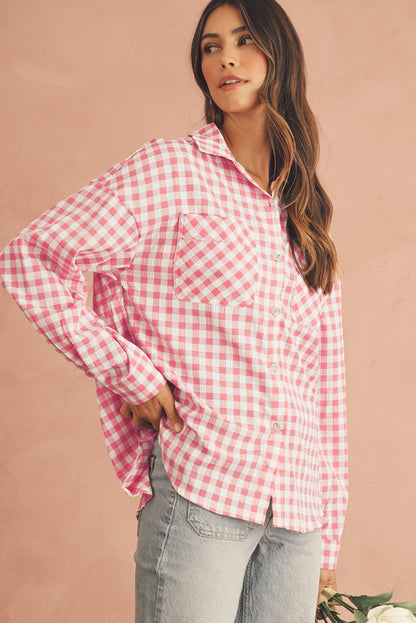 Pink Gingham Print Shirt