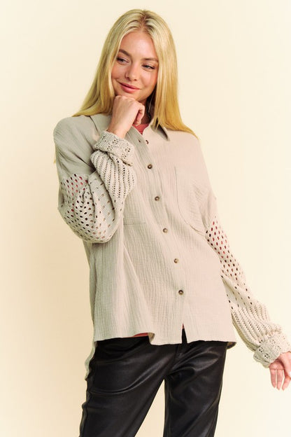 Davi & Dani Crochet Sleeve Shirt