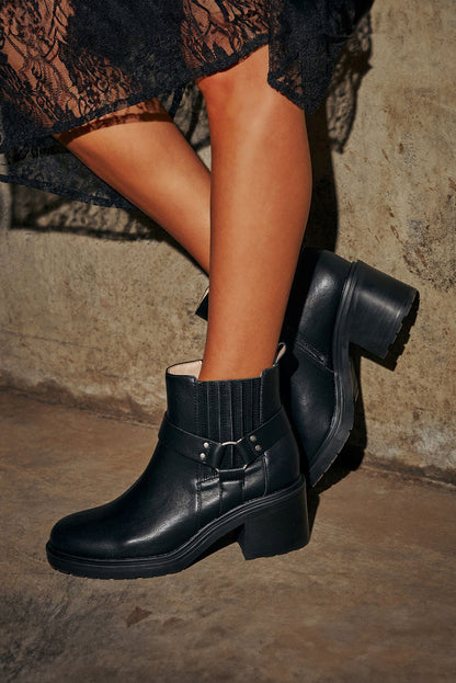 Black Faux Leather Ankle Boots