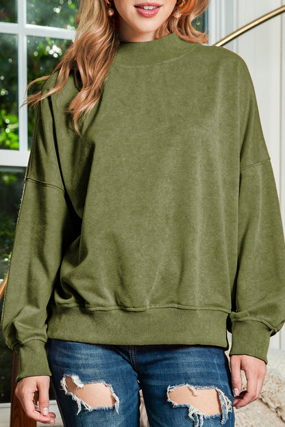 Plain Drop Shoulder Crew Neck Pullover Sweatshirt