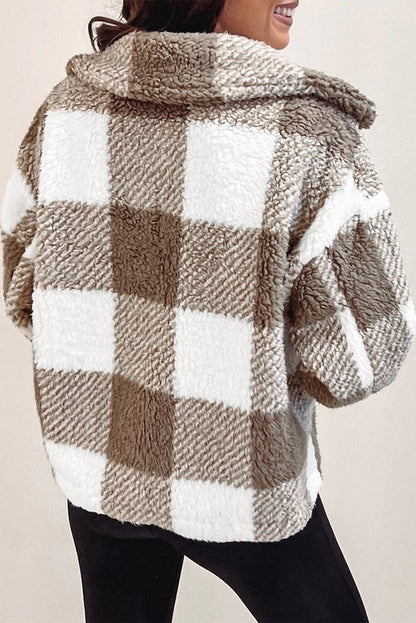 Khaki Plaid Sherpa Jacket