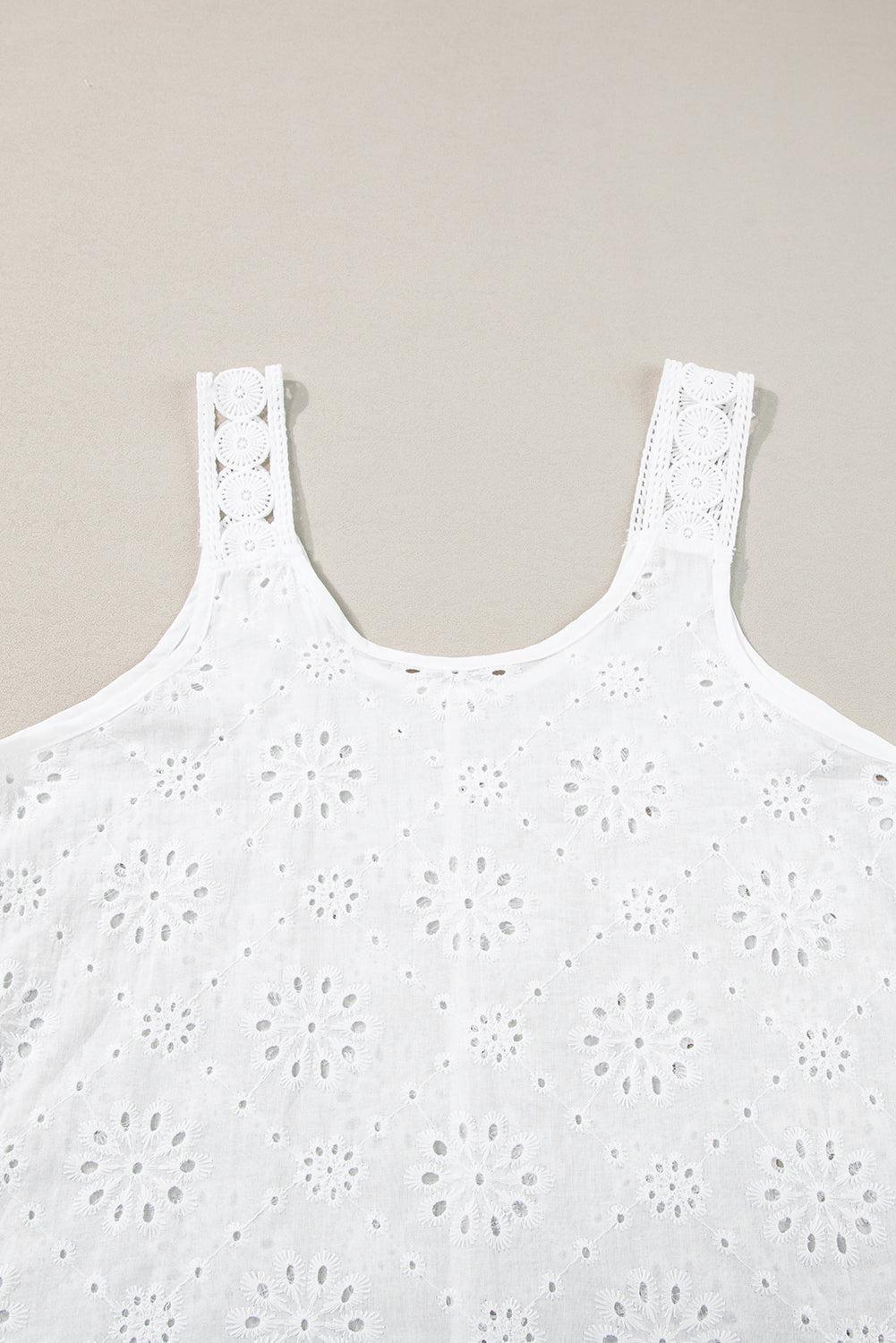 White Eyelet Embroidery Flowy Tank Top