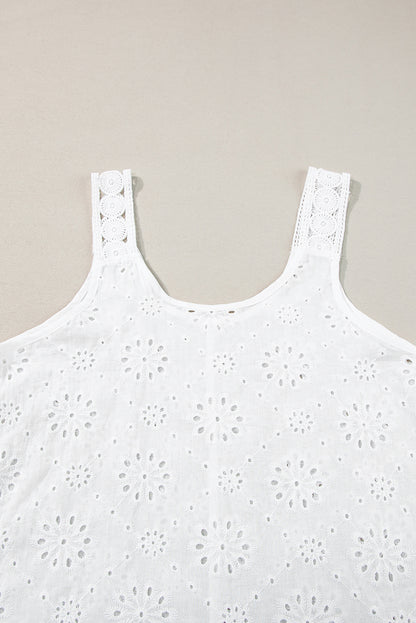 White Eyelet Embroidery Flowy Tank Top