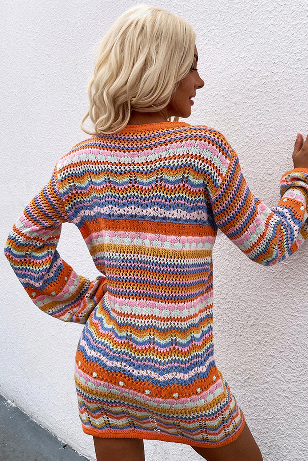 Orange Striped Midi Sweater Dress