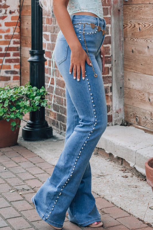 Dusk Blue Pearl Flared Jeans