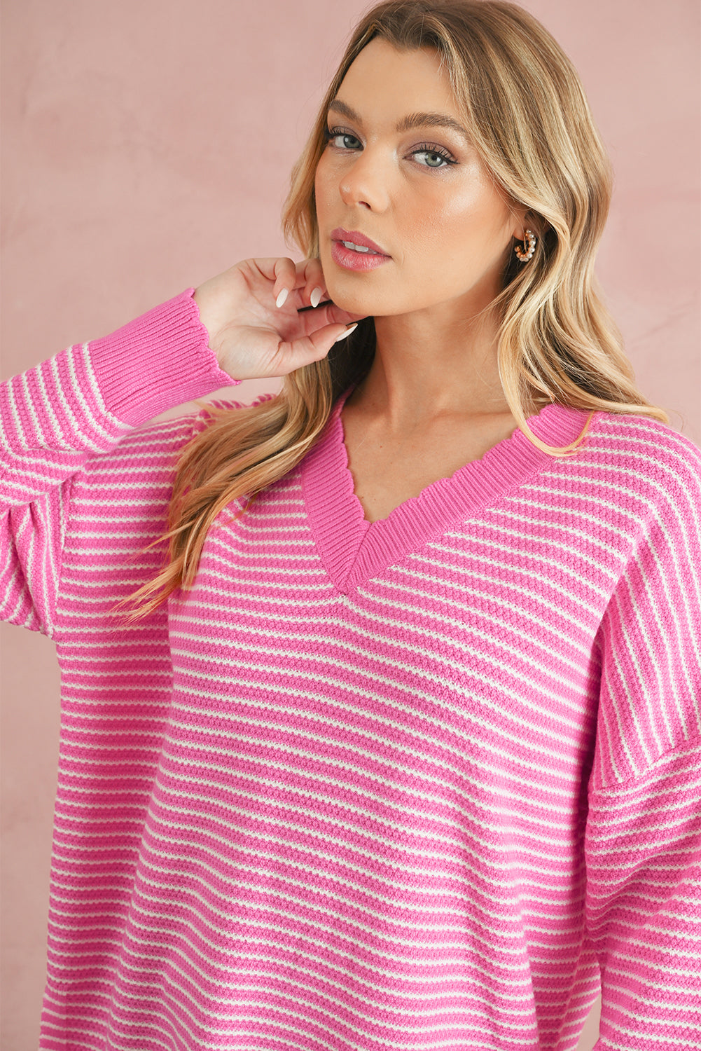 Pink Striped Knitted Sweater