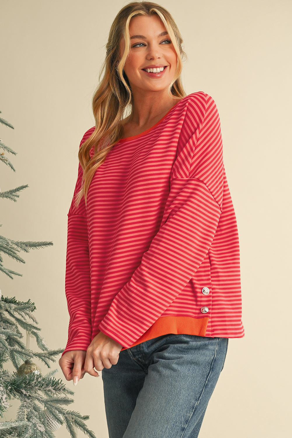 Tomato Red Striped Top