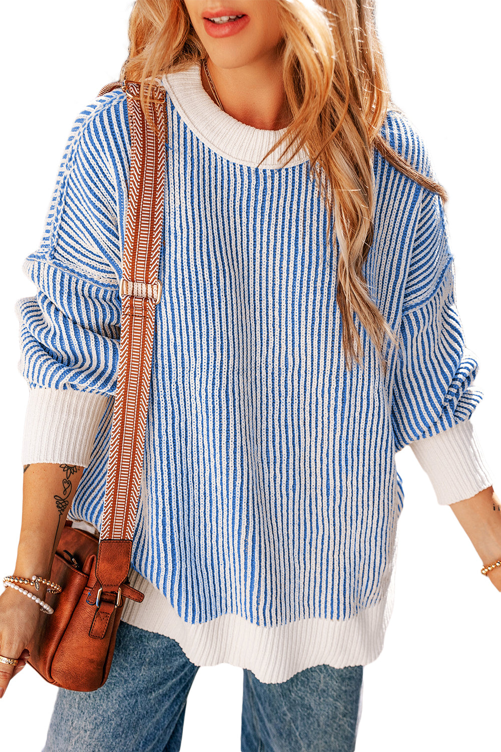 Dark Blue Striped Loose Sweater