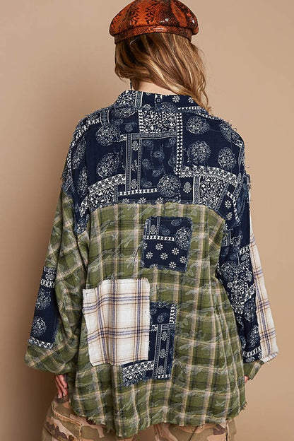 POL Patchwork Plaid Shirt