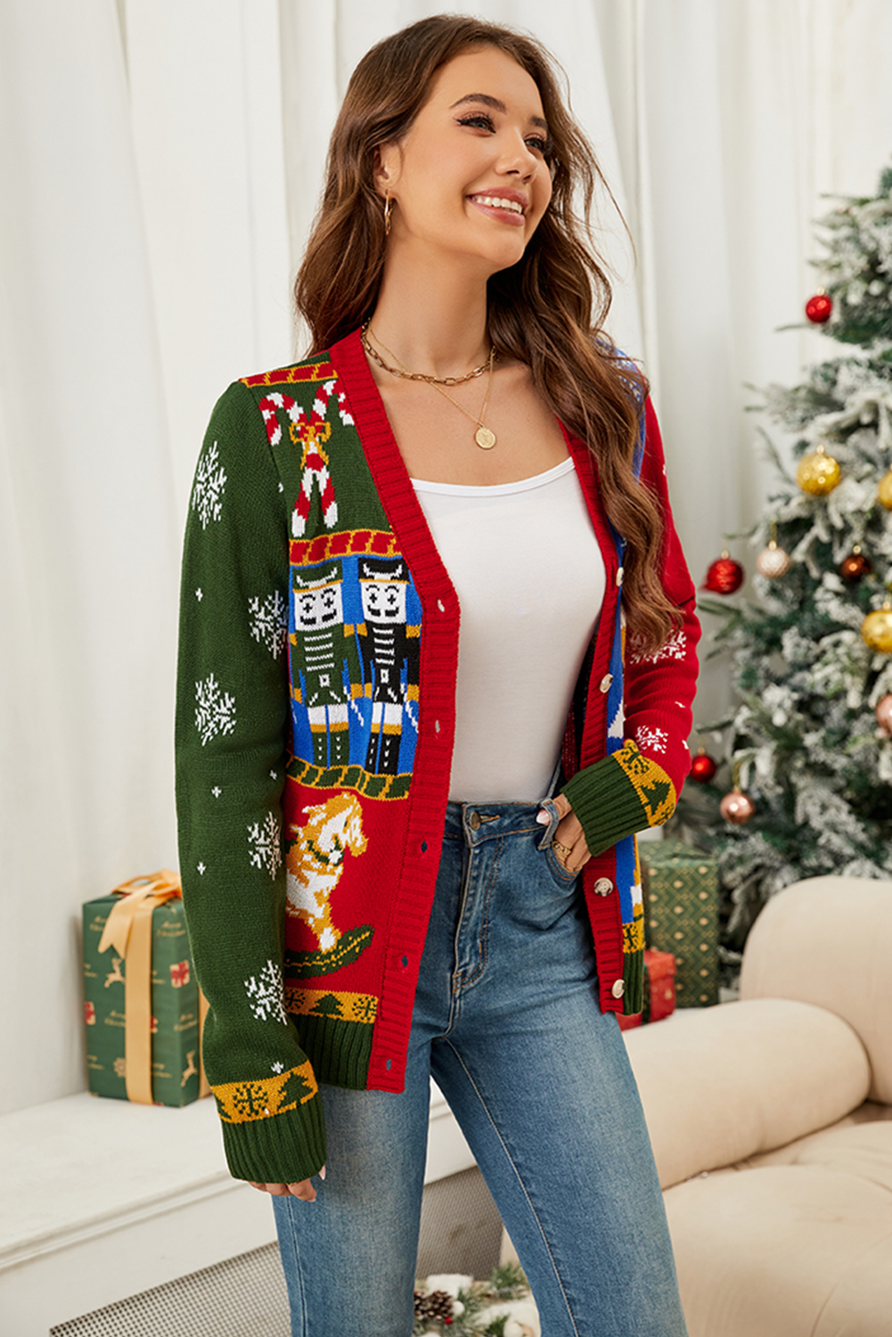 Red Christmas Jacquard Cardigan