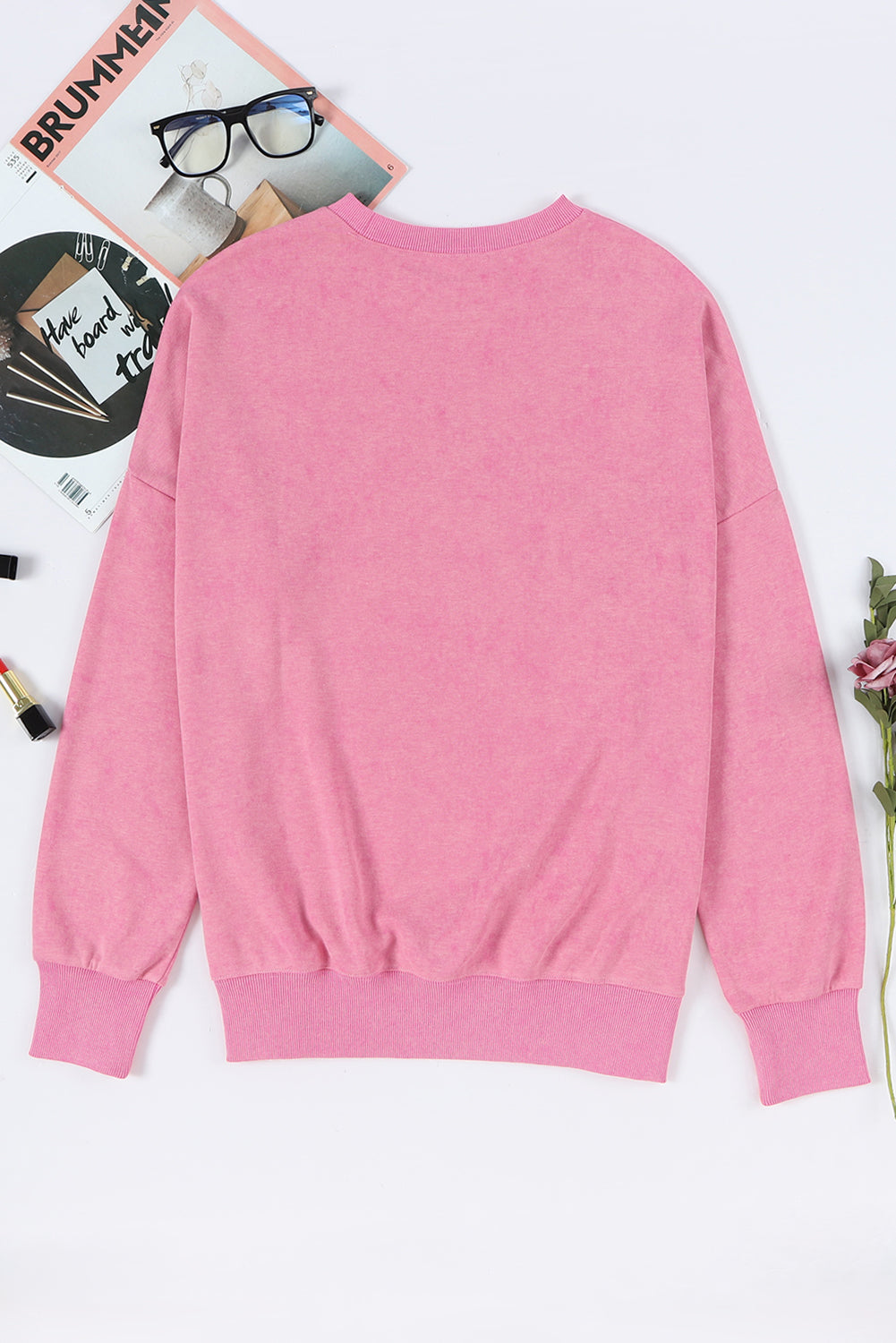 Pink Plain Oversized Sweatshirt