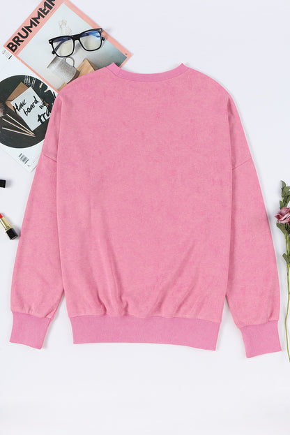 Pink Plain Oversized Sweatshirt