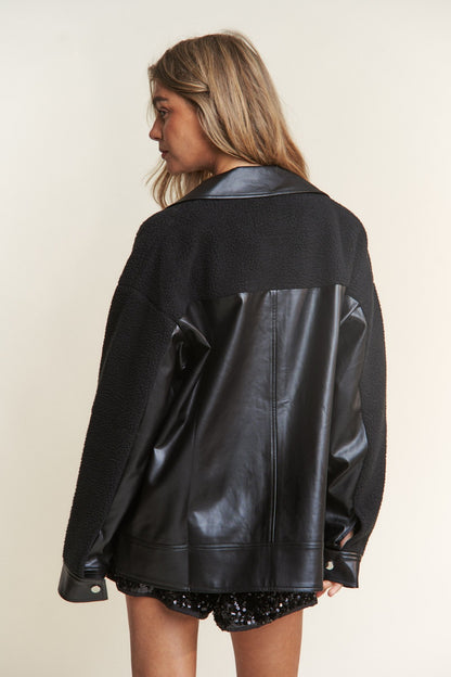 J.NNA Faux Leather Sherpa Contrast Jacket