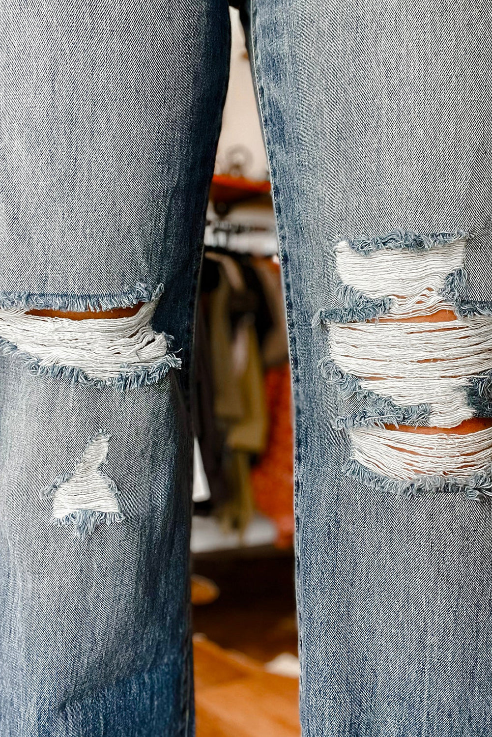 Dusk Blue Mineral Washed High Rise Ripped Jeans