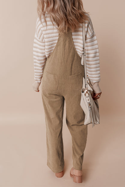 Beige Loose Fit Corduroy Overalls