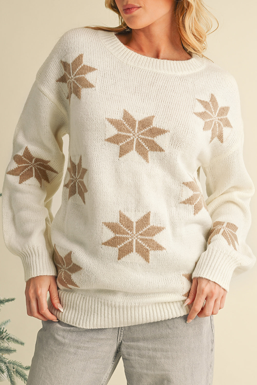 White Christmas Snowflake Pattern Tunic Sweater