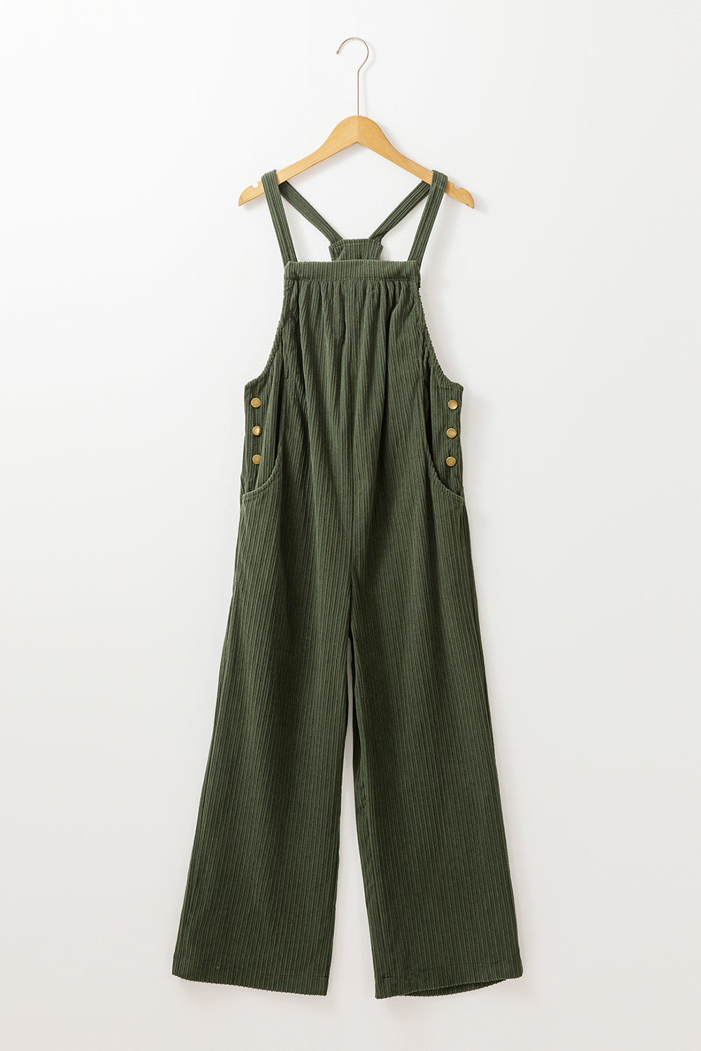 Jungle Green Loose Fit Corduroy Overalls