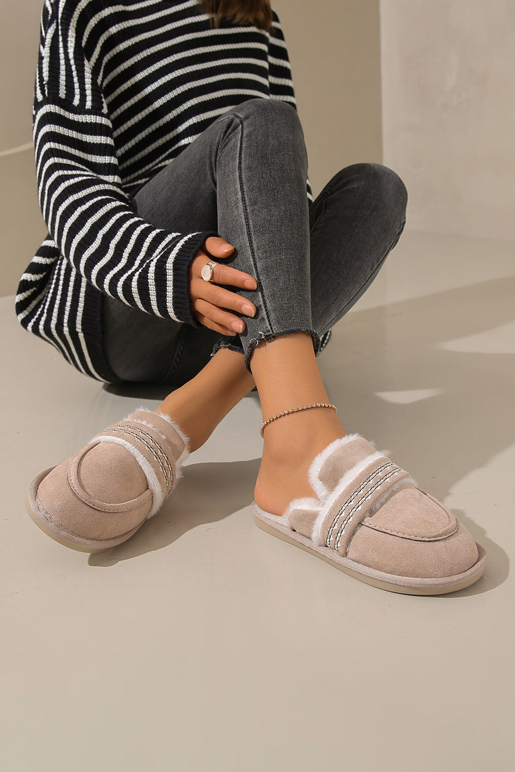 Gray Plush Home Slippers