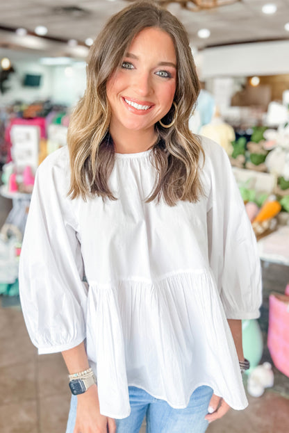 White Bow Knot Loose Fit Blouse