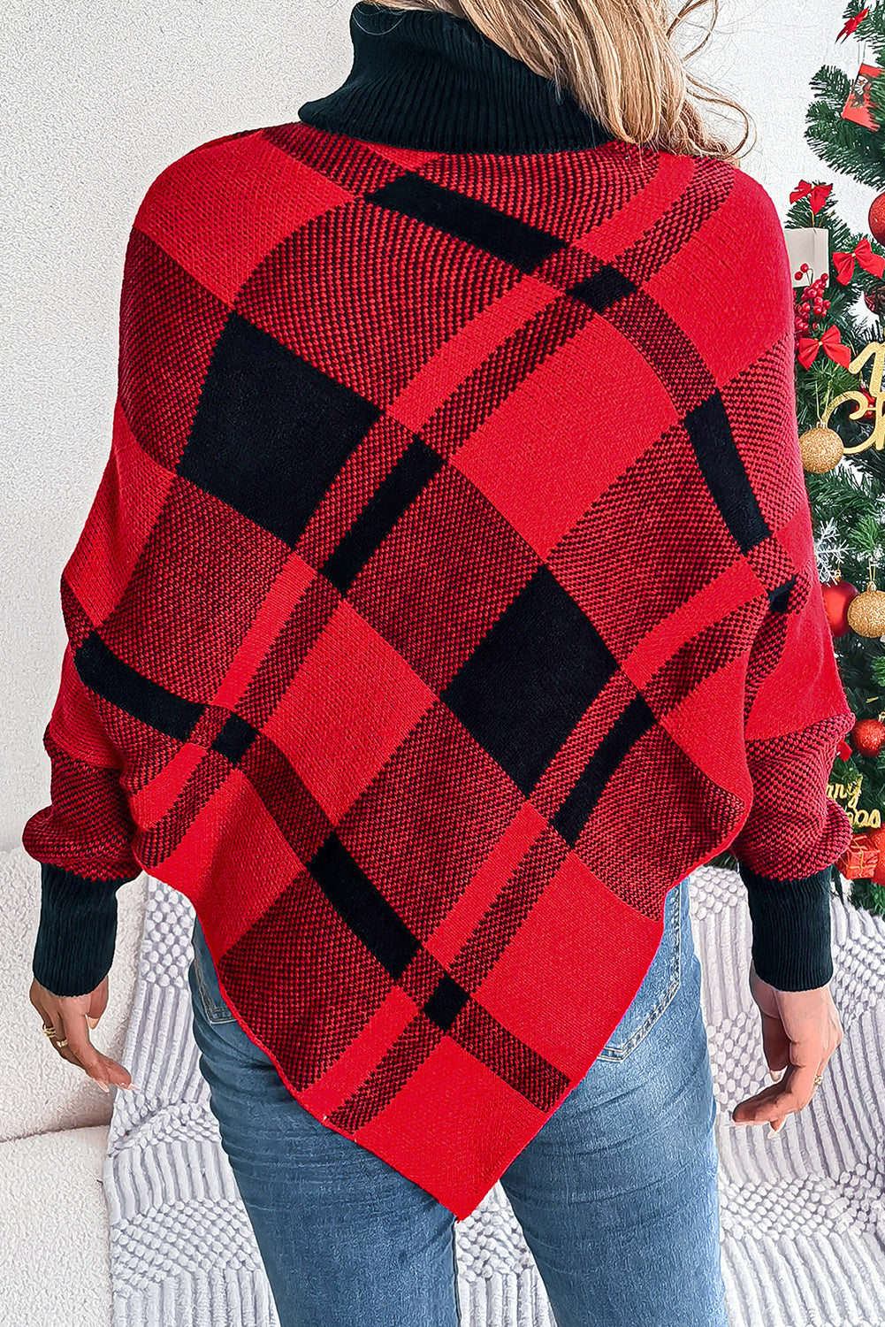 Red Plaid Batwing Sweater