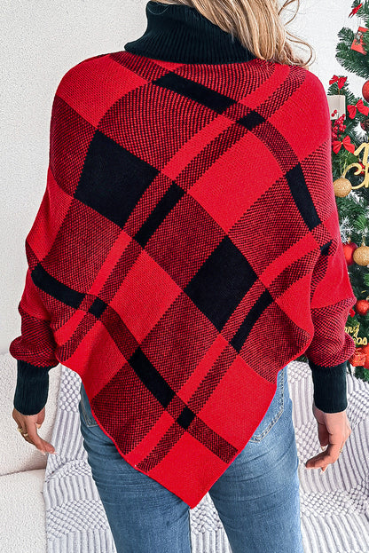 Red Plaid Batwing Sweater