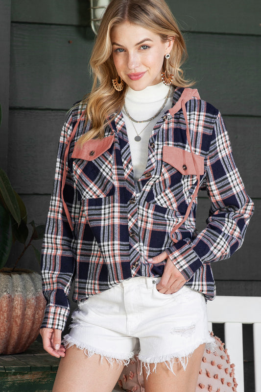 Pink Plaid Hooded Shacket