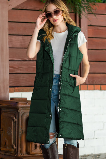 Green Hooded Long Vest Coat