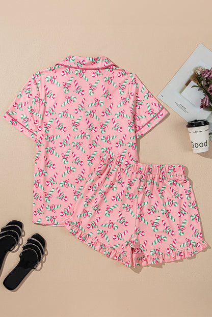 Pink Christmas Print Pajama Set