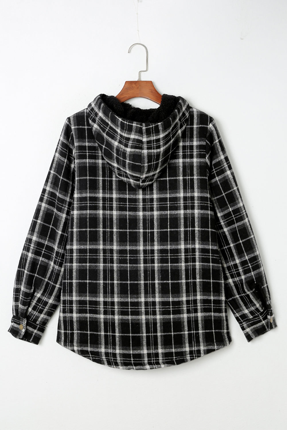 Black Sherpa Lined Hooded Flannel Jacket