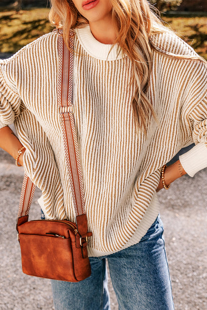 Chestnut Striped Loose Sweater