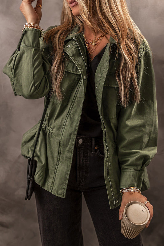 Moss Green Tight Waist Jacket