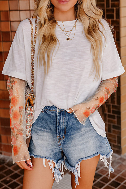 White Floral Mesh Top