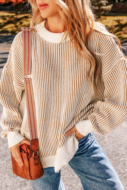 Chestnut Striped Loose Sweater