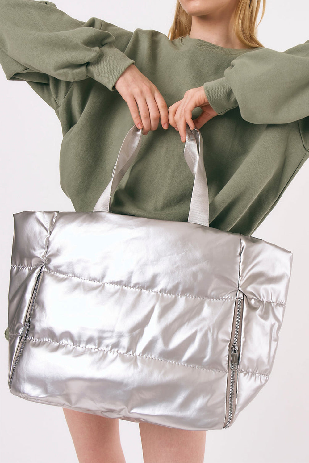 Silver Color Large Tote Bag