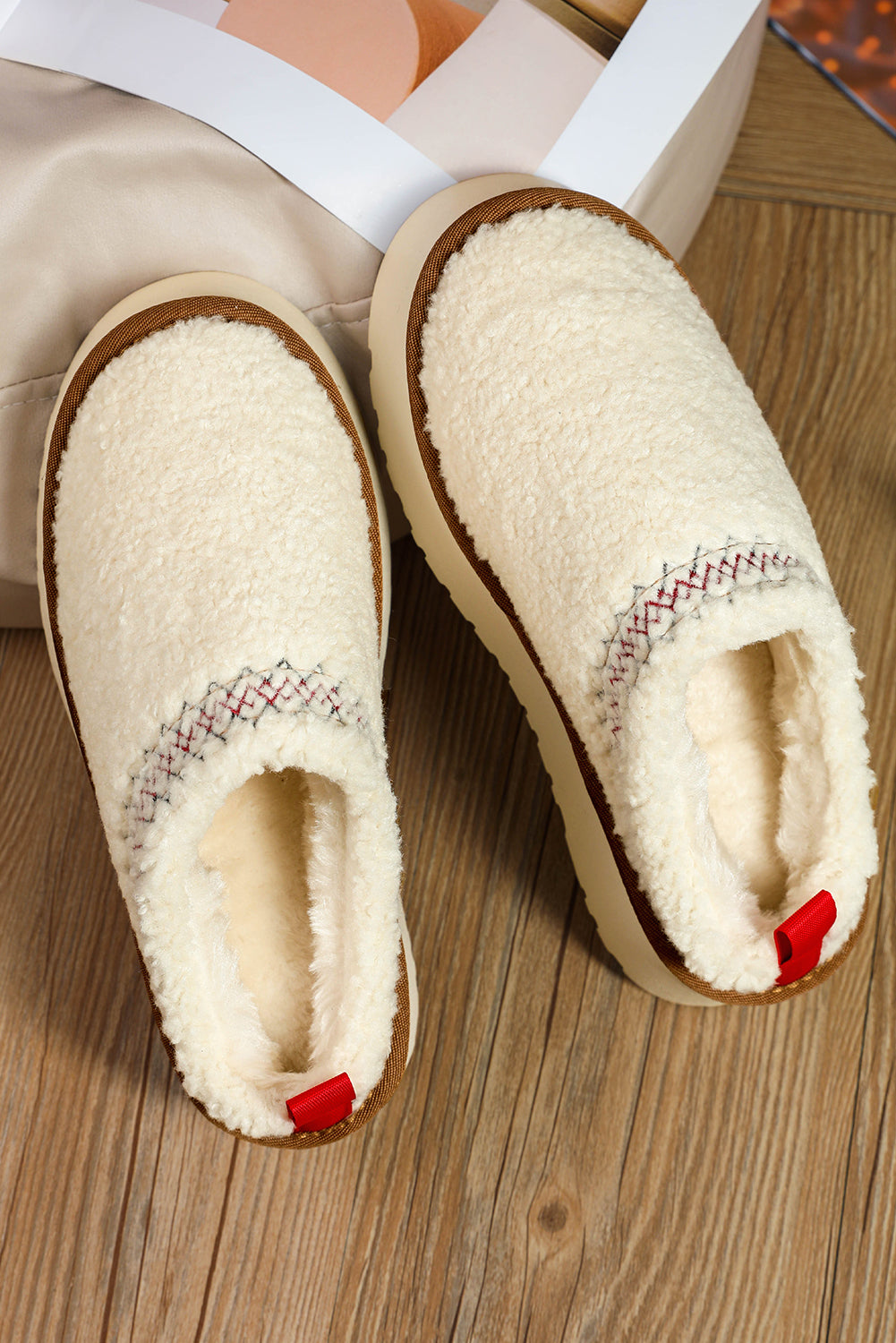 White Suede Plush Thick Sole Slippers