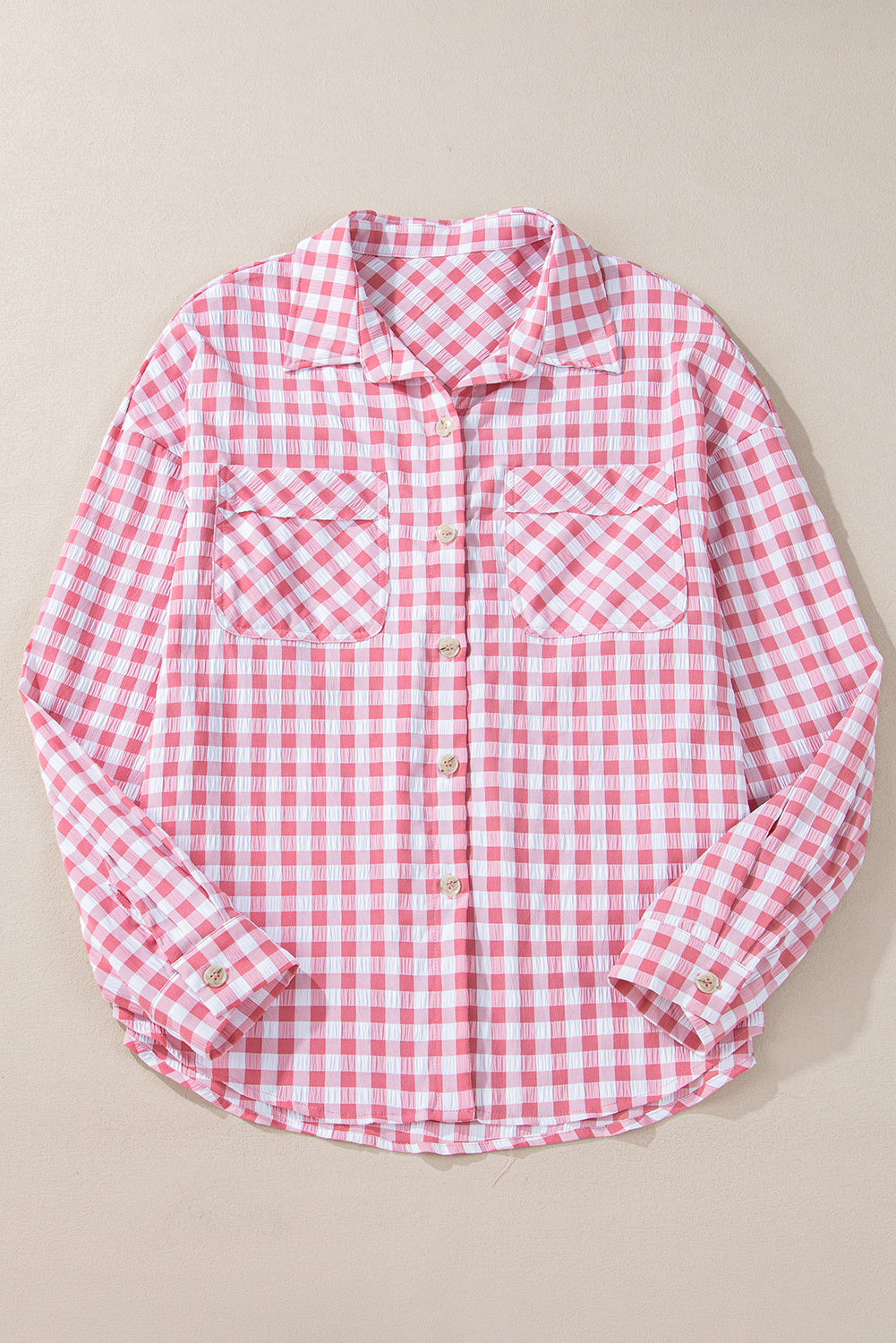 Pink Gingham Print Shirt