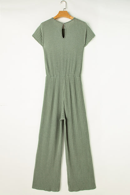 Ribbed Short Sleeve Wide Leg Jumpsuit