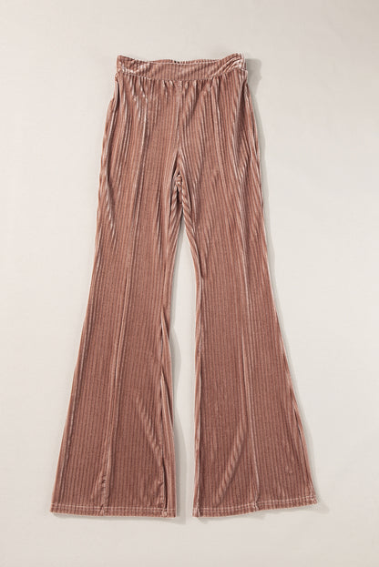 Chestnut Solid Color High Waist Corduroy Flare Pants